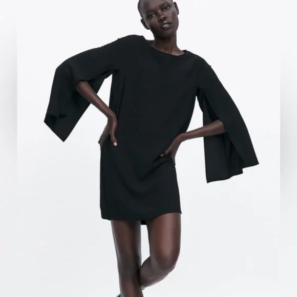 Zara Dresses Zara Black Dress With Cape Sleeves Poshmark